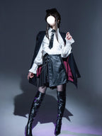 Goth Prom Set Goth Lolita White Ruffled Shirt Black Asymmetric Skirt