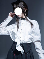 Goth Prom Set Goth Lolita White Ruffled Shirt Black Asymmetric Skirt