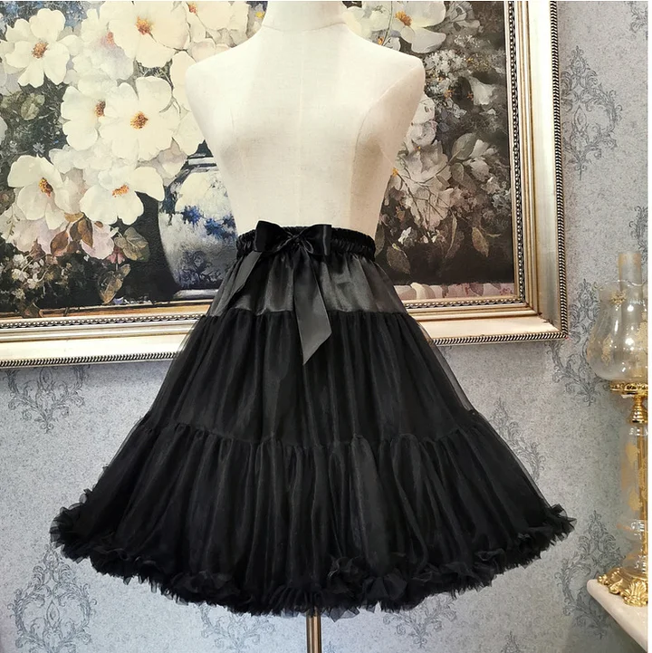 Lolita Petticoats Black Gothic Ruffles Puffy of Lace Soft Gauze Gown Crinoline 17.5inches