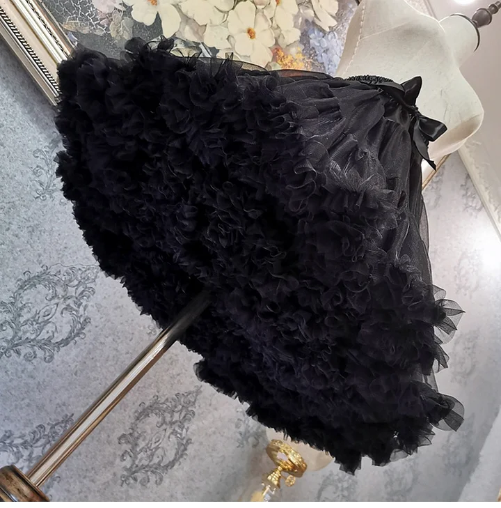 Lolita Petticoats Black Gothic Ruffles Puffy of Lace Soft Gauze Gown Crinoline 17.5inches