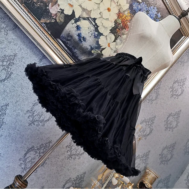 Lolita Petticoats Black Gothic Ruffles Puffy of Lace Soft Gauze Gown Crinoline 17.5inches