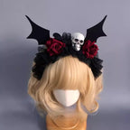 Design Concept：
This Gothic Lolita headband combines elegance and dark charm, featuring a black lace veil attached to a structured headband adorned with intricate black roses. The delicate lace drapes gracefully, creating a mysterious yet refined aesthetic. Perfect for adding a touch of gothic elegance to Halloween looks, cosplay, or themed events.