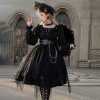 Gothic Lolita Black-red Ruffle Bow Strapless Long Sleeve Coolred Jumpsuit