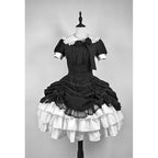 Gothic Dark Doll Gothic Lolita Black White Ruffled Maid Outfit Style Dress