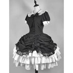 Gothic Dark Doll Gothic Lolita Black White Ruffled Maid Outfit Style Dress