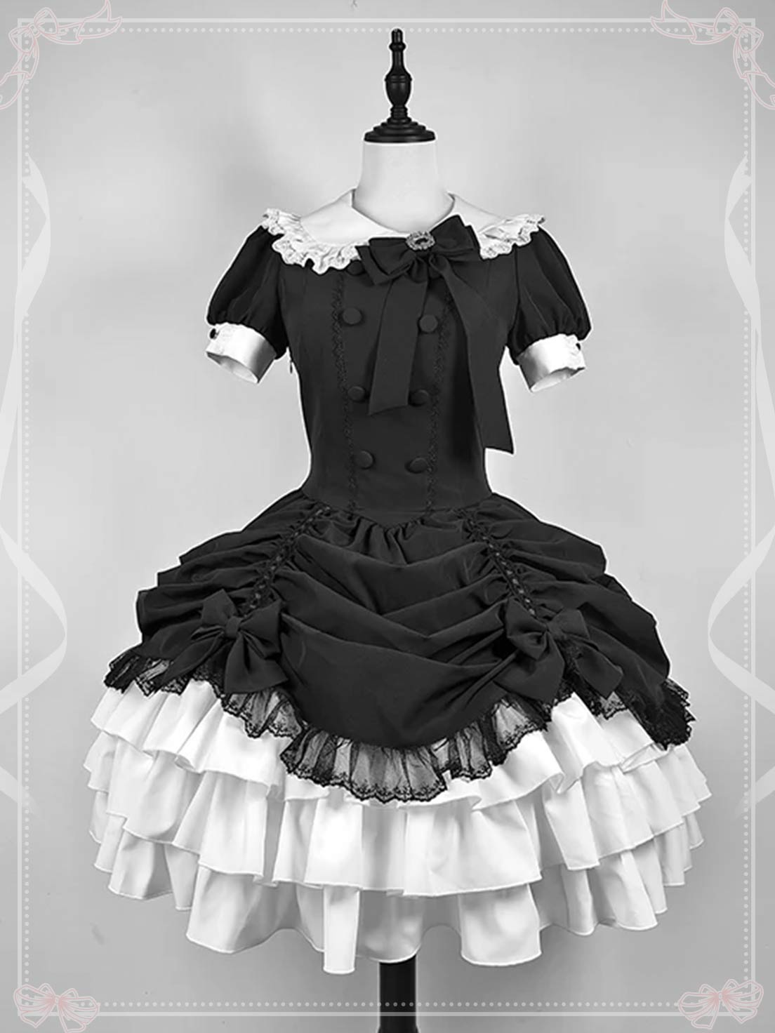 Gothic Dark Doll Gothic Lolita Black White Ruffled Maid Outfit Style Dress