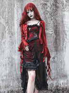 Gothic Inspired Red Black Lolita Ensemble with Ruffled Details