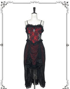 Gothic Inspired Red Black Lolita Ensemble with Ruffled Details