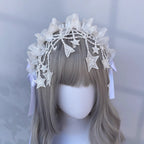 Design Concept：

This Gothic Lolita headband combines dark elegance with playful angelic charm. Crafted in both black and white, the accessory is designed to enhance Lolita, Y2K, and subculture styles. The collection features four distinct styles: two classic designs and two adorned with delicate angel wings, offering versatile options for cosplay, themed photoshoots, or daily Lolita fashion. Perfect for adding a touch of dramatic yet whimsical flair to any outfit.