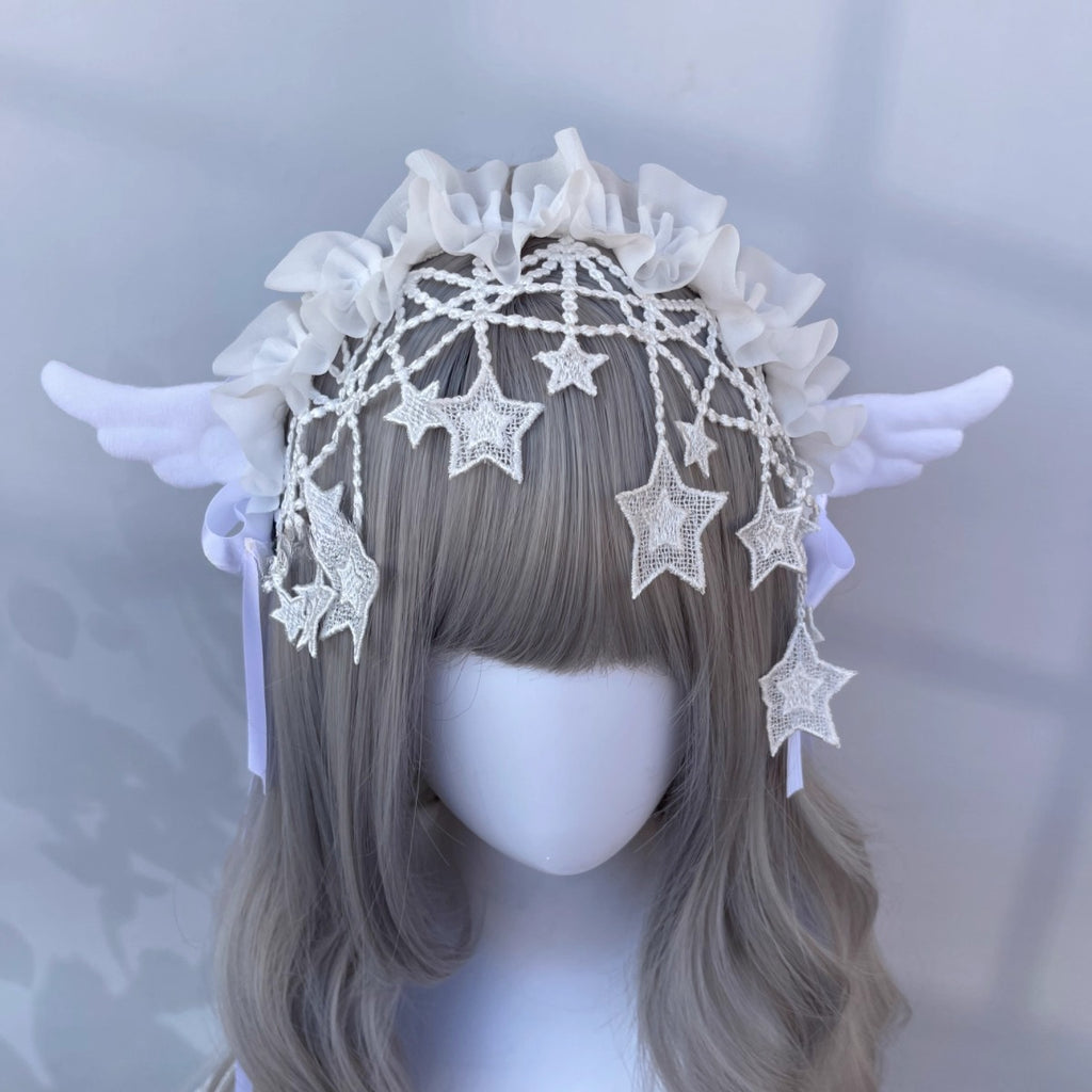 Design Concept：

This Gothic Lolita headband combines dark elegance with playful angelic charm. Crafted in both black and white, the accessory is designed to enhance Lolita, Y2K, and subculture styles. The collection features four distinct styles: two classic designs and two adorned with delicate angel wings, offering versatile options for cosplay, themed photoshoots, or daily Lolita fashion. Perfect for adding a touch of dramatic yet whimsical flair to any outfit.