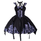 Punk Lolita Black Purple Plaid Accent Dress