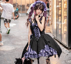 Punk Lolita Black Purple Plaid Accent Dress