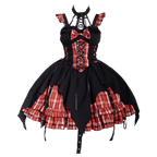 Punk Lolita Black Red Plaid Accent Dress