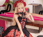 Punk Lolita Black Red Plaid Accent Dress