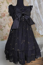Design Concept:

This Gothic Lolita JSK dress in classic black features a three-tier frill design with foil-printed ribbon details. The layered ruffles create a dramatic and elegant silhouette, perfectly capturing the Gothic princess aesthetic. Crafted with attention to detail, the dress combines sophistication with a charming, dark Lolita vibe. Ideal for special occasions, cosplay, or completing a Gothic Lolita wardrobe, this JSK offers both style and timeless elegance.