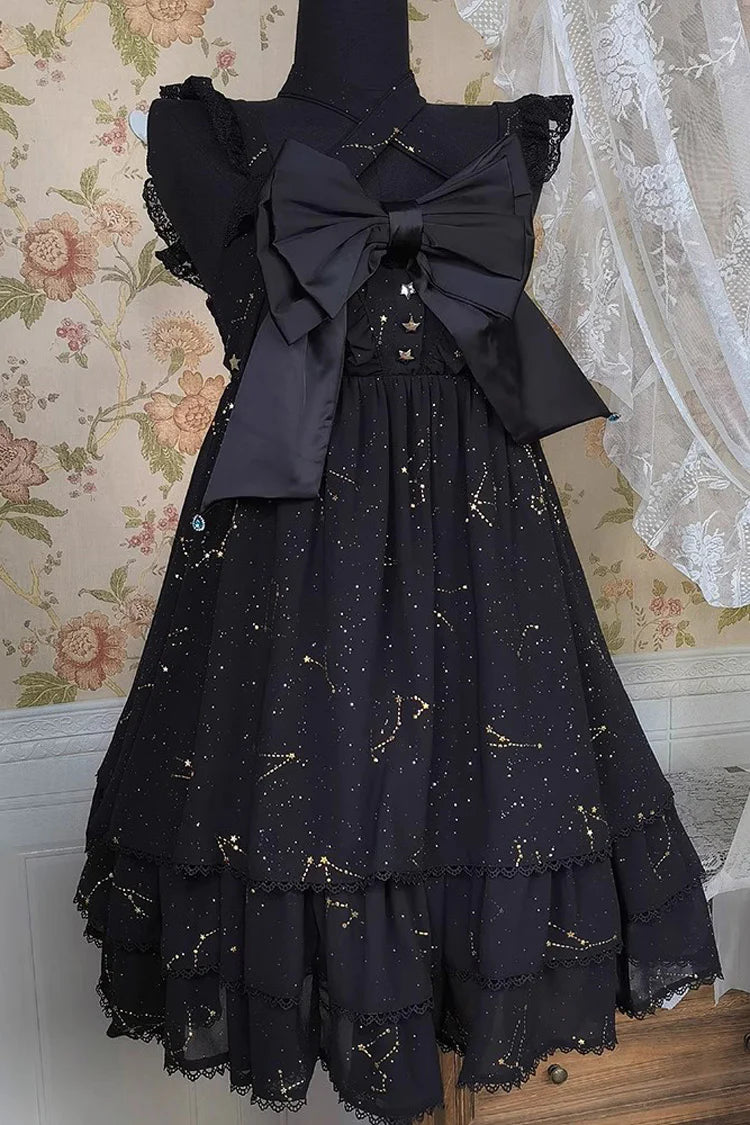 Design Concept:

This Gothic Lolita JSK dress in classic black features a three-tier frill design with foil-printed ribbon details. The layered ruffles create a dramatic and elegant silhouette, perfectly capturing the Gothic princess aesthetic. Crafted with attention to detail, the dress combines sophistication with a charming, dark Lolita vibe. Ideal for special occasions, cosplay, or completing a Gothic Lolita wardrobe, this JSK offers both style and timeless elegance.