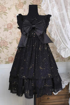 Design Concept:

This Gothic Lolita JSK dress in classic black features a three-tier frill design with foil-printed ribbon details. The layered ruffles create a dramatic and elegant silhouette, perfectly capturing the Gothic princess aesthetic. Crafted with attention to detail, the dress combines sophistication with a charming, dark Lolita vibe. Ideal for special occasions, cosplay, or completing a Gothic Lolita wardrobe, this JSK offers both style and timeless elegance.