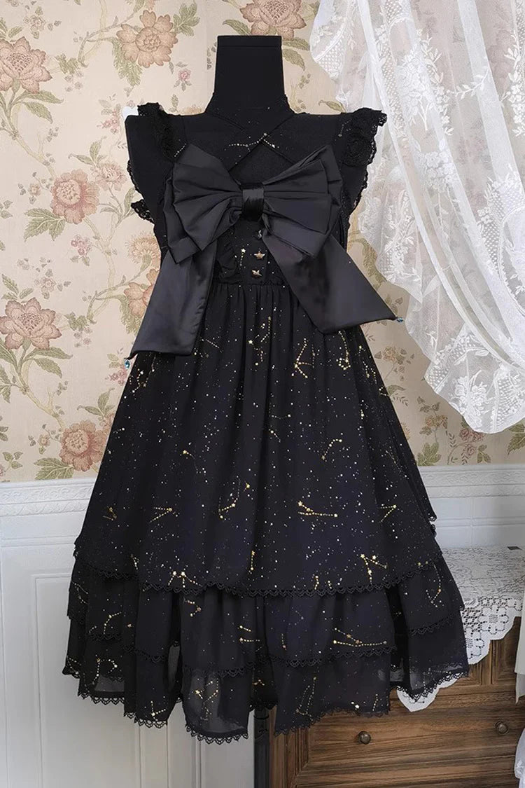 Design Concept:

This Gothic Lolita JSK dress in classic black features a three-tier frill design with foil-printed ribbon details. The layered ruffles create a dramatic and elegant silhouette, perfectly capturing the Gothic princess aesthetic. Crafted with attention to detail, the dress combines sophistication with a charming, dark Lolita vibe. Ideal for special occasions, cosplay, or completing a Gothic Lolita wardrobe, this JSK offers both style and timeless elegance.