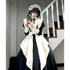 Gothic Lolita Black White Maid Outfit Style Long Dress Goth Prom Dress