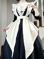 Gothic Lolita Black White Maid Outfit Style Long Dress Goth Prom Dress