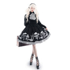 Gothic Lolita Black White Mushroom Print Ensemble Skirt