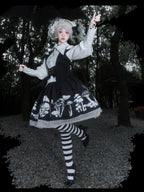 Gothic Lolita Black White Mushroom Print Ensemble Skirt