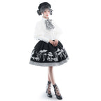 Gothic Lolita Black White Mushroom Print Ensemble Skirt