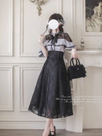 Classic Lolita Black Sheer Japanese Long School Dress Cloak Flying Sleeves Light Lolita