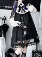 Gothic Lolita Black Sheer Overlay Dress Ruffle Cake