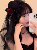 Design Concept:
This Gothic Lolita mini top hat exudes dark elegance with intricate lace overlays and refined detailing. Available in black and white, the hat is designed to complement both Gothic and Lolita fashion ensembles, making it perfect for cosplay, photoshoots, or themed parties. Its petite size allows it to sit delicately on the head, adding a dramatic yet cute accent to any outfit.