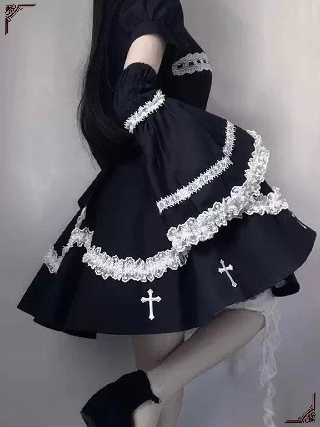 Gothic Lolita Dress Black Cross Lolita for Halloween y2k Goth fashion