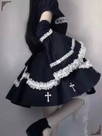Gothic Lolita Dress Black Cross Lolita for Halloween y2k Goth fashion