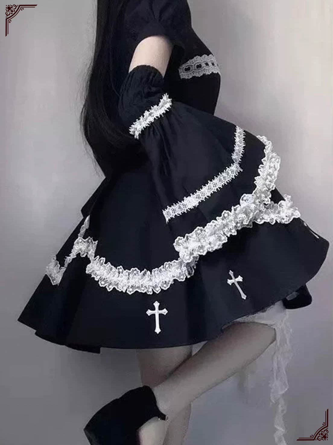 Gothic Lolita Dress Black Cross Lolita for Halloween y2k Goth fashion