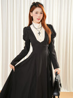 Design Concept:
This Gothic Lolita dress blends classic maid aesthetics with versatile daily wear. Crafted in black and white, the design features a soft, flowing fabric that drapes elegantly for both long-sleeve and short-sleeve options. Delicate details, such as subtle lace trims and a fitted waist, create a refined silhouette while maintaining comfort for everyday wear. Perfect for casual outings, tea parties, or themed gatherings, this dress captures the essence of soft Gothic elegance.