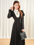 Design Concept:
This Gothic Lolita dress blends classic maid aesthetics with versatile daily wear. Crafted in black and white, the design features a soft, flowing fabric that drapes elegantly for both long-sleeve and short-sleeve options. Delicate details, such as subtle lace trims and a fitted waist, create a refined silhouette while maintaining comfort for everyday wear. Perfect for casual outings, tea parties, or themed gatherings, this dress captures the essence of soft Gothic elegance.