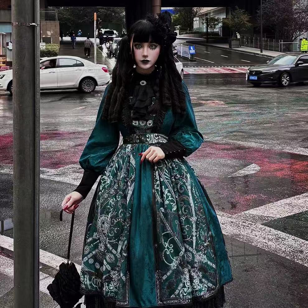 Design Concept:&nbsp;

This Gothic Lolita OP dress showcases an elegant and gorgeous style with refined details and long sleeves, perfect for a graceful and classic look. Available in three colors—blue, red, and green—the dress allows versatile choices to suit different moods and occasions. Its timeless Gothic Lolita charm makes it a beautiful option for daily wear, tea parties, or themed gatherings.