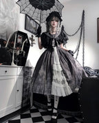 Gothic Lolita Black White Printing Cape Which Costume Rococo Vintage Long Jumper Skirt