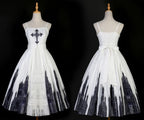 Gothic Lolita Black White Printing Cape Which Costume Rococo Vintage Long Jumper Skirt