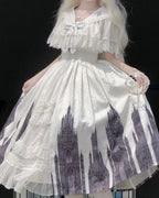 Gothic Lolita Black White Printing Cape Which Costume Rococo Vintage Long Jumper Skirt