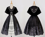 Gothic Lolita Black White Printing Cape Which Costume Rococo Vintage Long Jumper Skirt