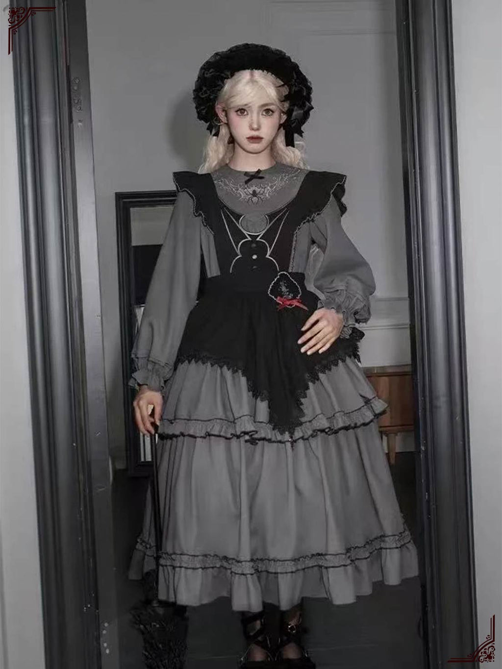 Victorian Gothic Dress – Grey & Black Palette long lolita dress