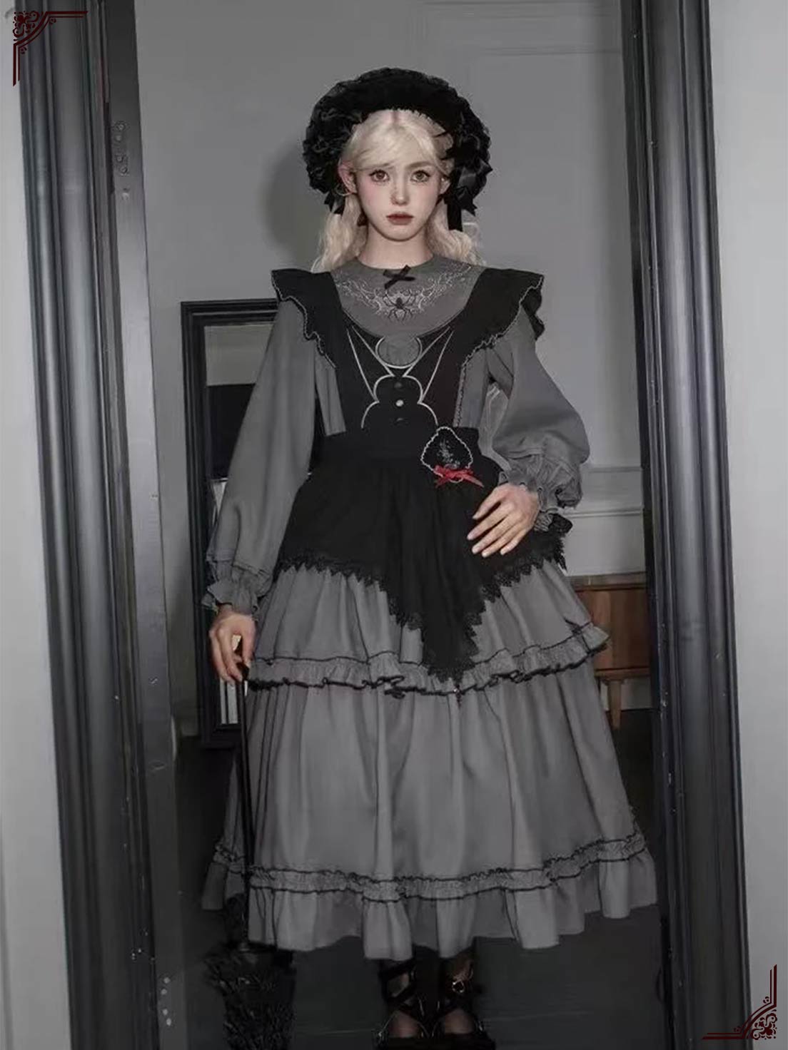 Victorian Gothic Dress – Grey & Black Palette long lolita dress