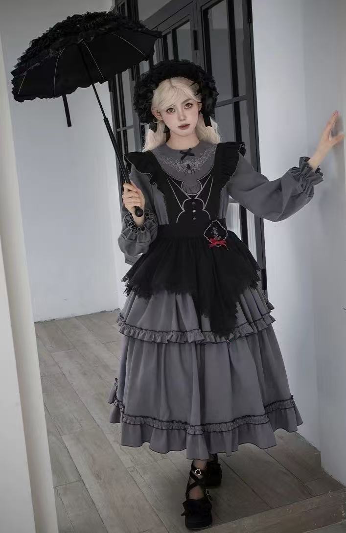 Design Concept:

This Gothic Lolita gray dress features a three-tier flared design with delicate embroidery, combining dramatic elegance with a refined gothic aesthetic. The soft gray tone adds a mysterious and sophisticated touch, perfect for creating a unique Lolita look. Product Details: The product includes one dress, designed to offer a striking and graceful outfit suitable for special occasions or themed fashion.
