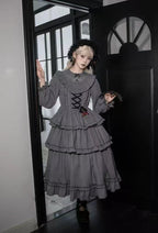 Design Concept:

This Gothic Lolita gray dress features a three-tier flared design with delicate embroidery, combining dramatic elegance with a refined gothic aesthetic. The soft gray tone adds a mysterious and sophisticated touch, perfect for creating a unique Lolita look. Product Details: The product includes one dress, designed to offer a striking and graceful outfit suitable for special occasions or themed fashion.
