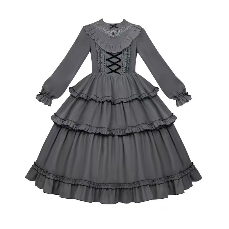 Design Concept:

This Gothic Lolita gray dress features a three-tier flared design with delicate embroidery, combining dramatic elegance with a refined gothic aesthetic. The soft gray tone adds a mysterious and sophisticated touch, perfect for creating a unique Lolita look. Product Details: The product includes one dress, designed to offer a striking and graceful outfit suitable for special occasions or themed fashion.