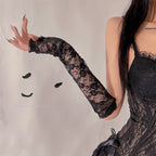 Design Concept:
These Gothic Lolita long lace fingerless gloves combine elegance and dark romantic charm. Crafted with delicate lace, they feature a subtle floral pattern and an open-finger design, perfect for adding a refined yet edgy touch to your Lolita or Y2K-inspired outfits. Available in black and white, these gloves complement both casual and themed ensembles, enhancing your ensemble with a sophisticated gothic flair. Ideal for parties, cosplay, or special events.