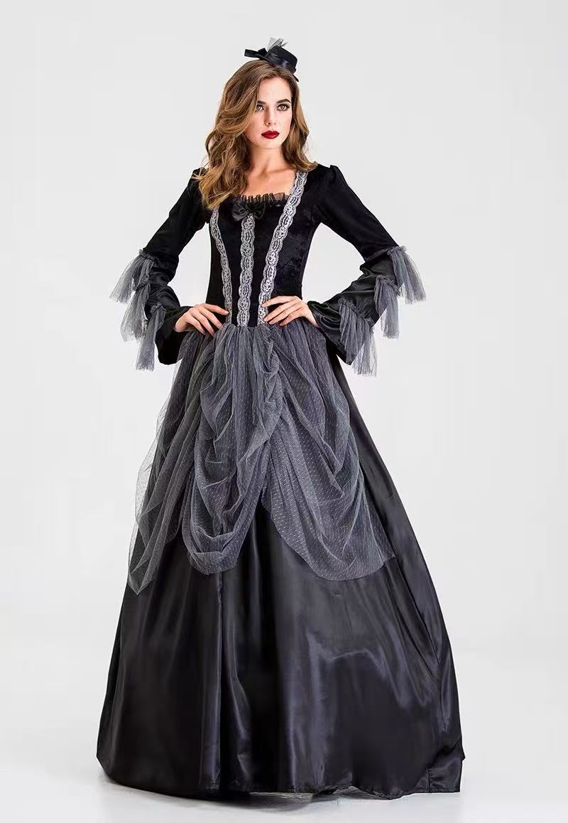 Design Concept:
This Gothic Lolita nun-style dress blends classic black fabric with intricate gray lace accents for a refined Victorian aesthetic. Featuring a high collar, long flowing skirt, and modest silhouette, the dress captures elegant church-inspired charm while incorporating subtle gothic details. The set includes a matching hat to complete the look, making it perfect for Halloween, themed parties, cosplay events, or sophisticated dress-up occasions. The design balances grace and dark romantic style