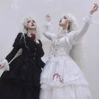 Gothic Lolita Nun Style OP Black White Halloween Layered Two-piece Spring Outfit