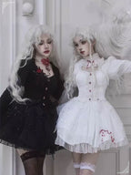 Gothic Lolita Nun Style OP Black White Halloween Layered Two-piece Spring Outfit