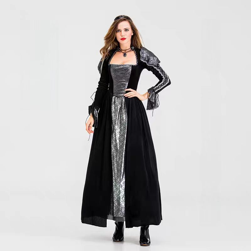 Design Concept:
This Gothic Lolita queen-style dress features a refined black color with a stand collar design, emphasizing elegance and sophistication. The long flowing gown embodies classic royal charm, perfect for portraying a majestic presence in any themed party or stage performance. The detailed tailoring and subtle Gothic Lolita touches create a dramatic yet graceful silhouette, ideal for Halloween events, tea parties, or cosplay occasions.